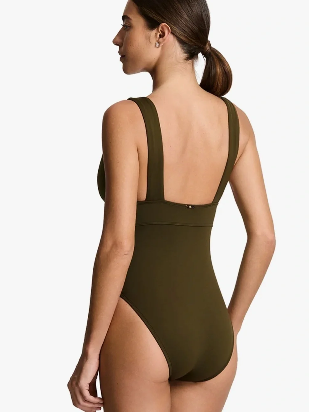 NWOT Lauren Ralph Lauren Modern V-Neck One-Piece Swimsuit - Dark Olive